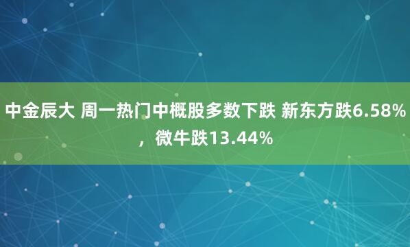 中金辰大 周一热门中概股多数下跌 新东方跌6.58%，微牛跌13.44%